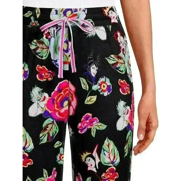 Disney Villains Womens Sleep Jogger with Pockets Super Soft & Comfy Black Floral - Picture 1 of 10